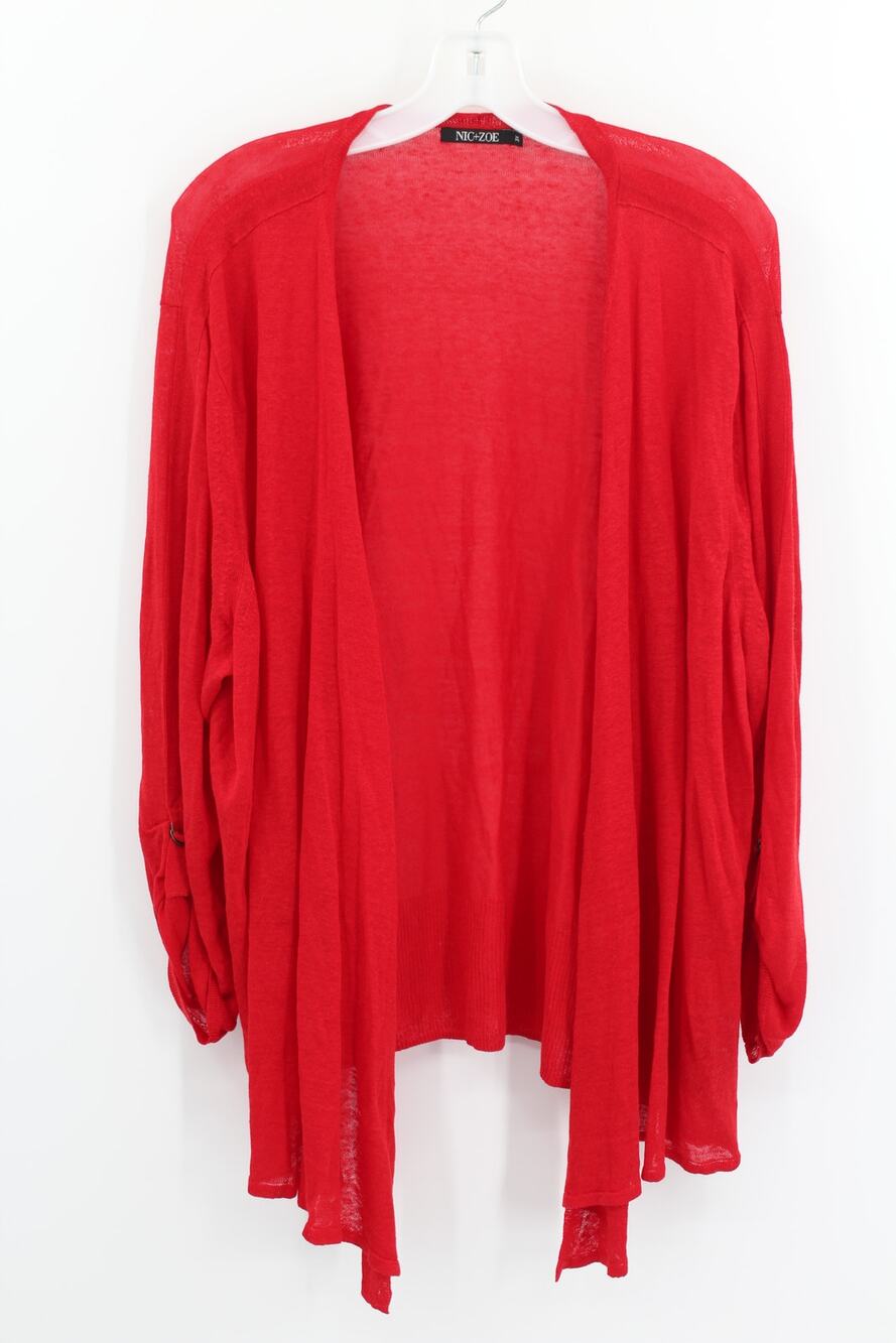 NIC+ZOE Linen Blen Red Open Front Cardigan Lightweight 3X